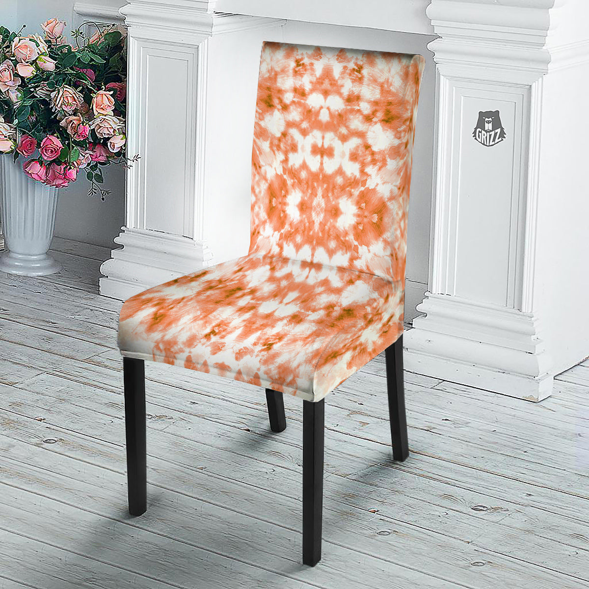 Rusty Tie Dye Orange Watercolor Print Dining Chair Slipcover-grizzshop