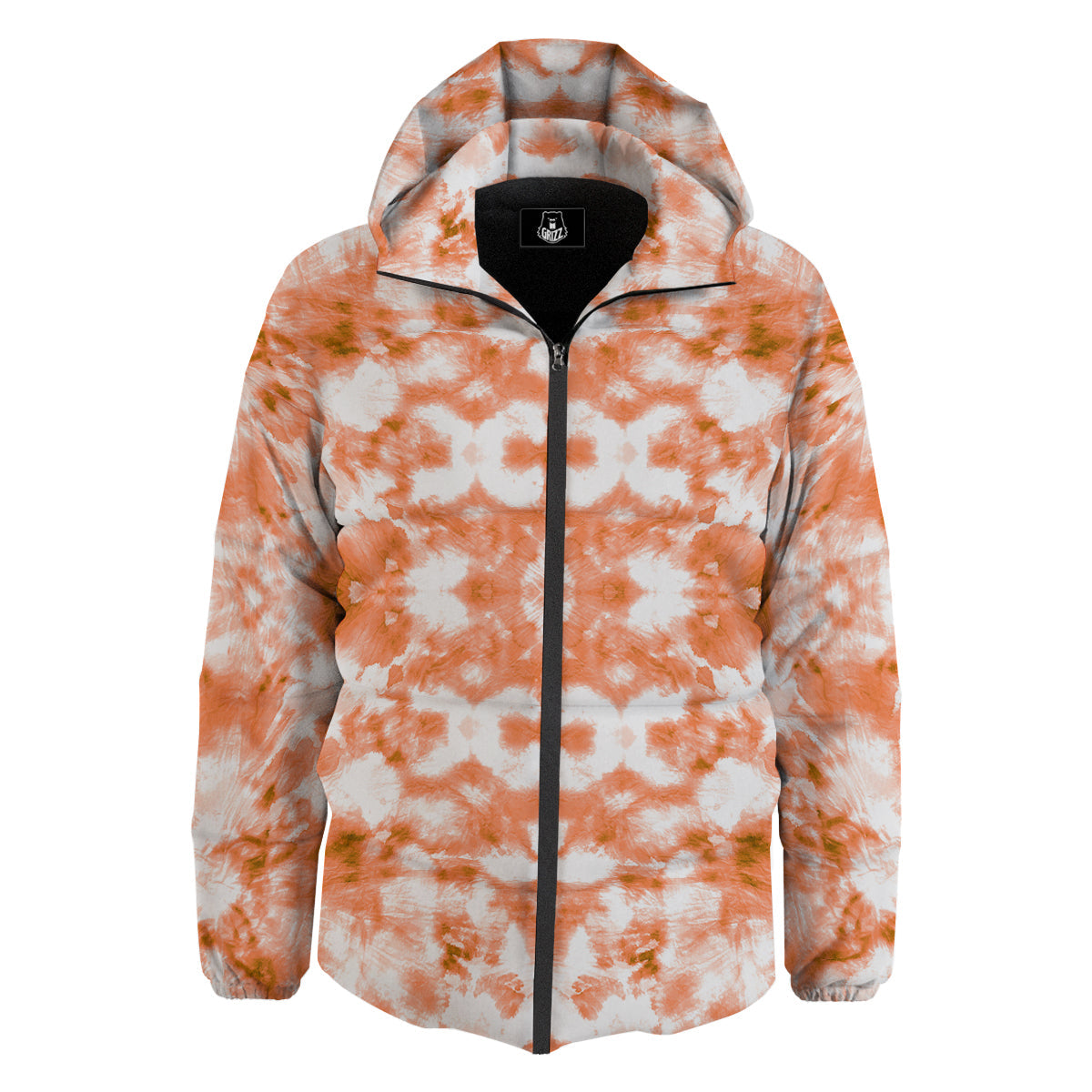 Rusty Tie Dye Orange Watercolor Print Down Jacket-grizzshop