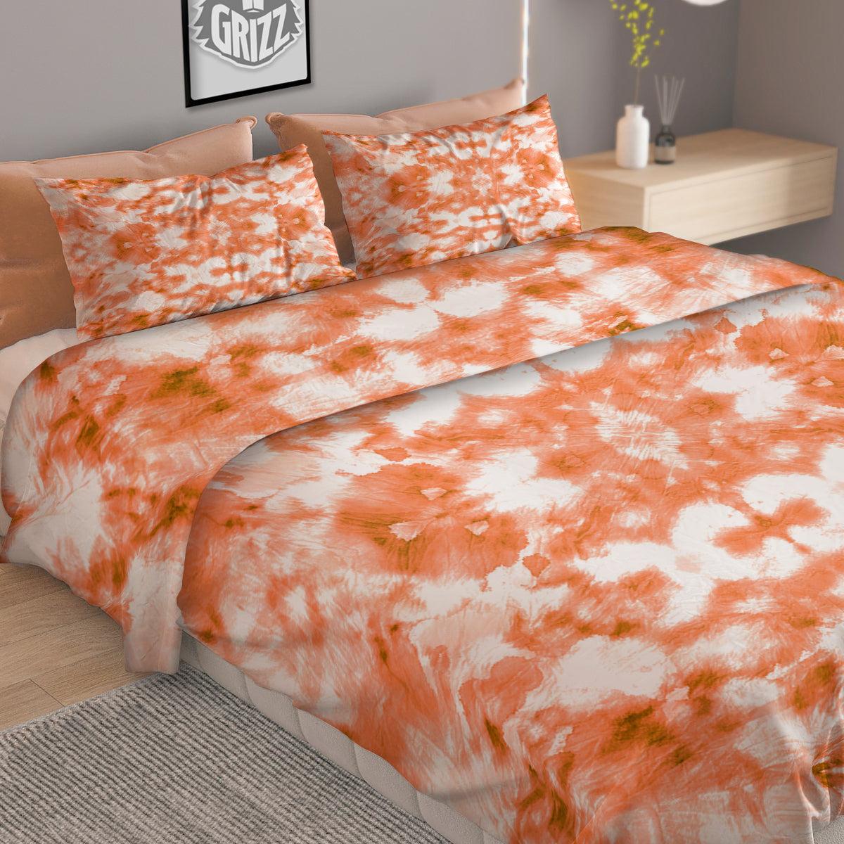 Rusty Tie Dye Orange Watercolor Print Duvet Cover Bedding Set