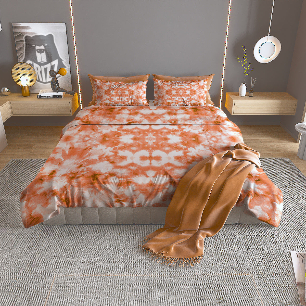 Rusty Tie Dye Orange Watercolor Print Duvet Cover Bedding Set