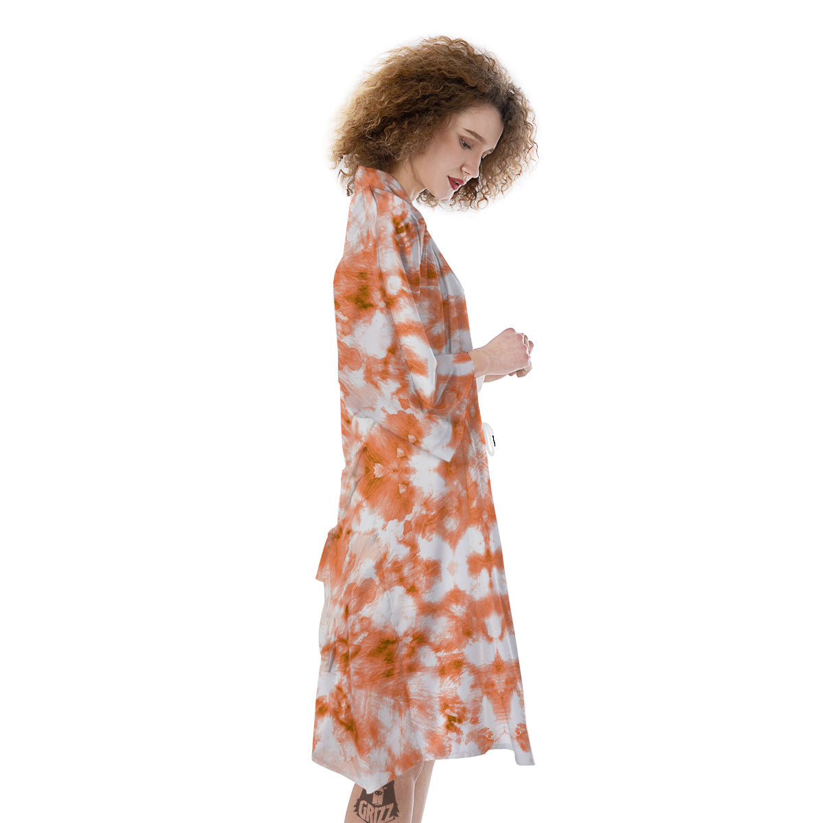 Rusty Tie Dye Orange Watercolor Print Kimono-grizzshop