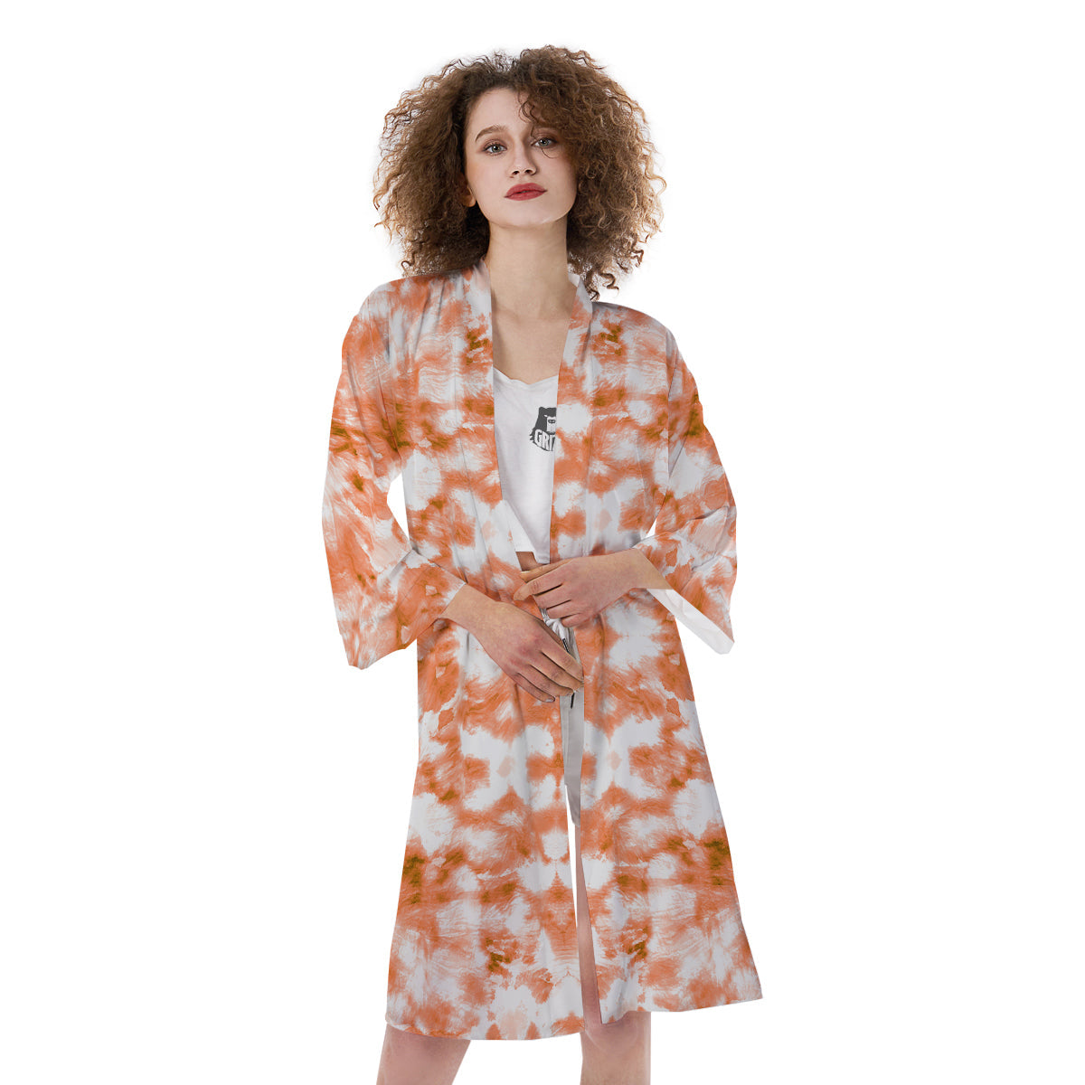 Rusty Tie Dye Orange Watercolor Print Kimono-grizzshop