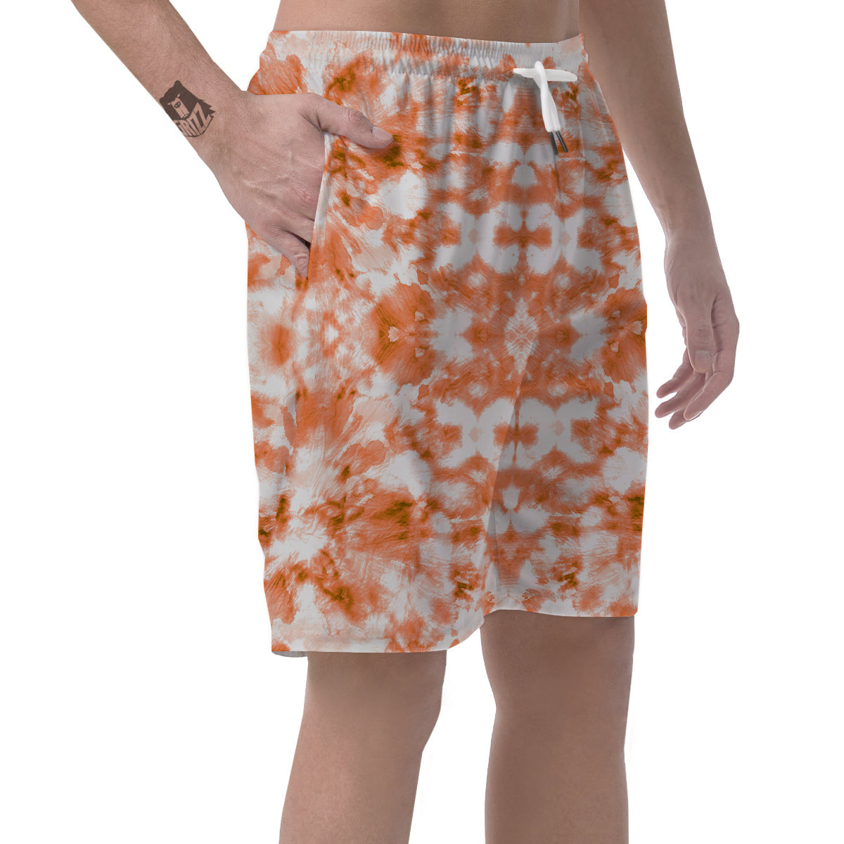 Rusty Tie Dye Orange Watercolor Print Men's Shorts-grizzshop