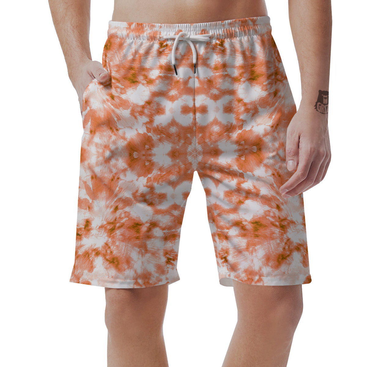 Rusty Tie Dye Orange Watercolor Print Men's Shorts-grizzshop
