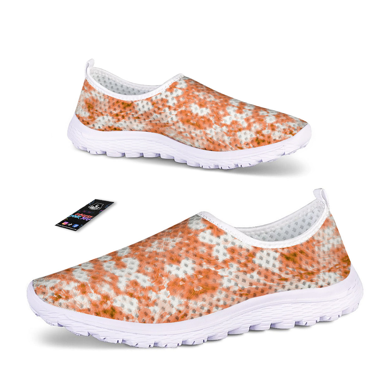 Rusty Tie Dye Orange Watercolor Print Nurse Shoes-grizzshop