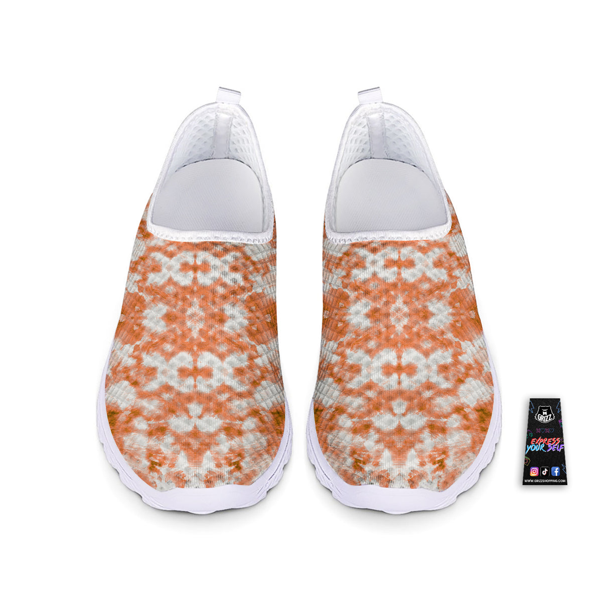 Rusty Tie Dye Orange Watercolor Print Nurse Shoes-grizzshop