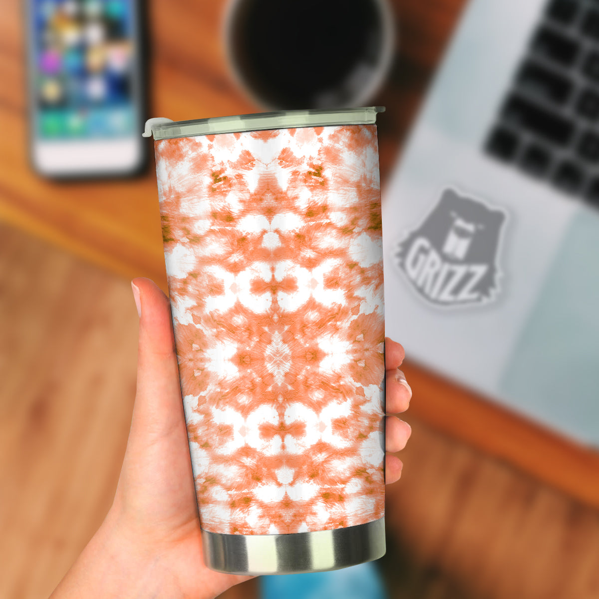 Rusty Tie Dye Orange Watercolor Print Tumbler-grizzshop