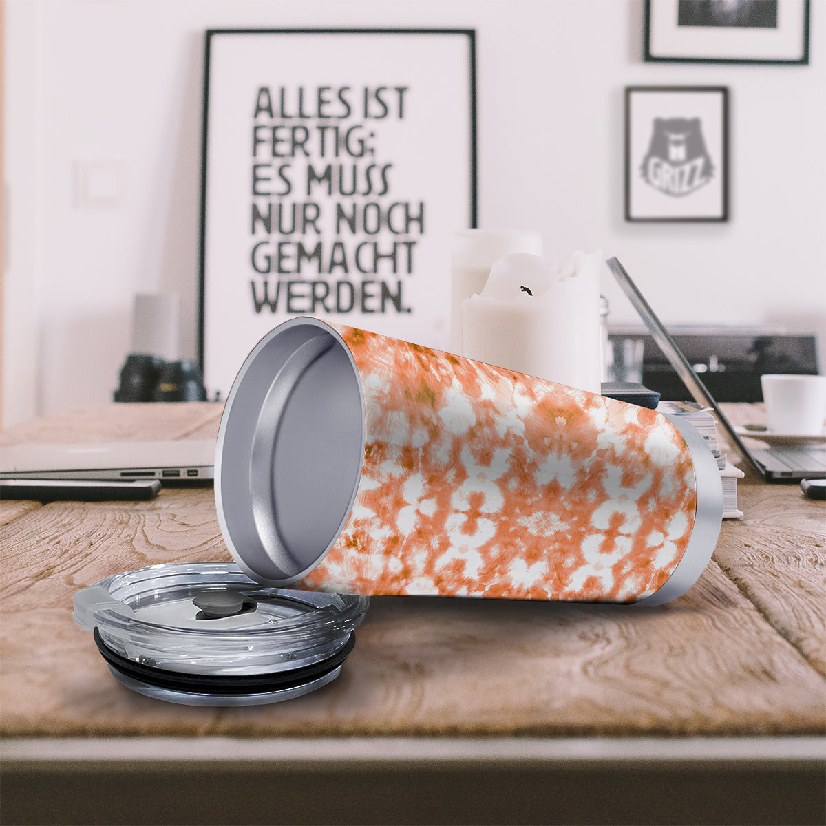 Rusty Tie Dye Orange Watercolor Print Tumbler-grizzshop