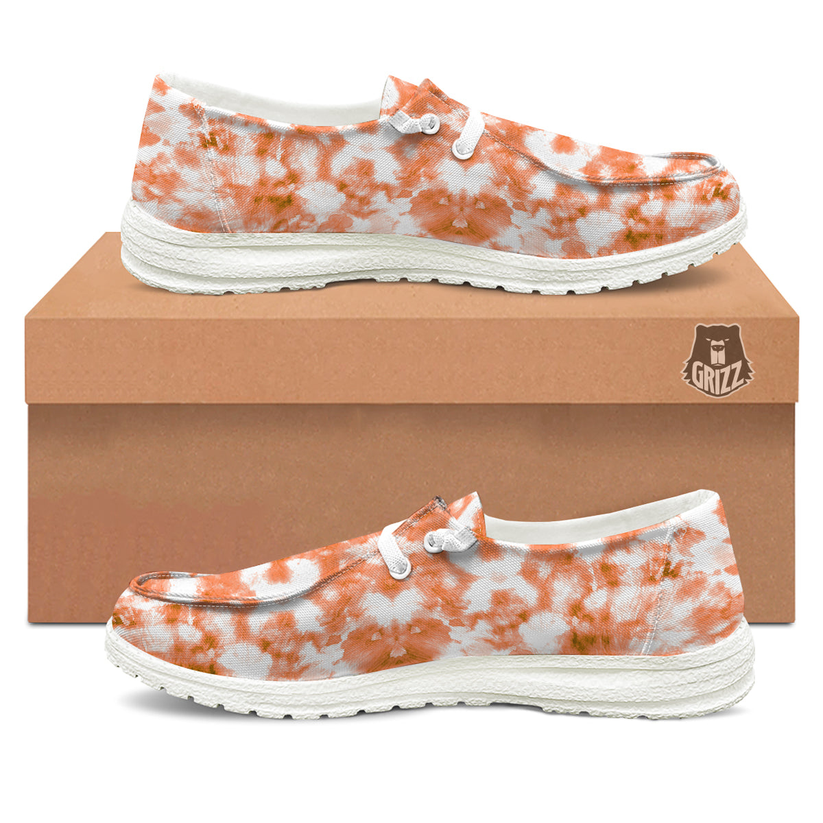 Rusty Tie Dye Orange Watercolor Print White Loafers-grizzshop