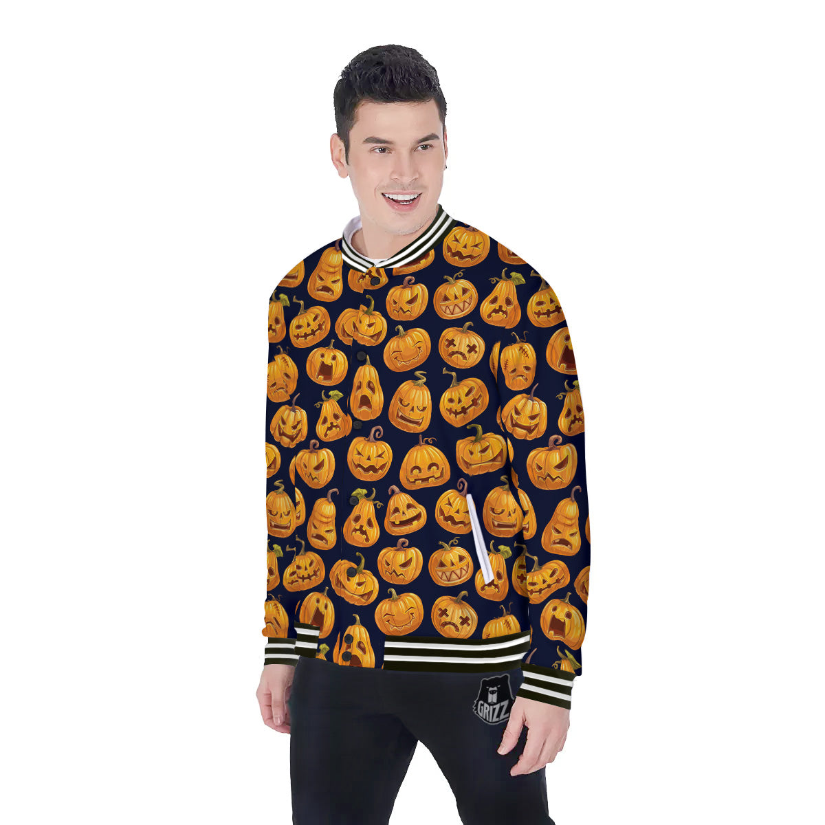 Sacry Halloween Pumpkins Print Pattern Baseball Jacket-grizzshop