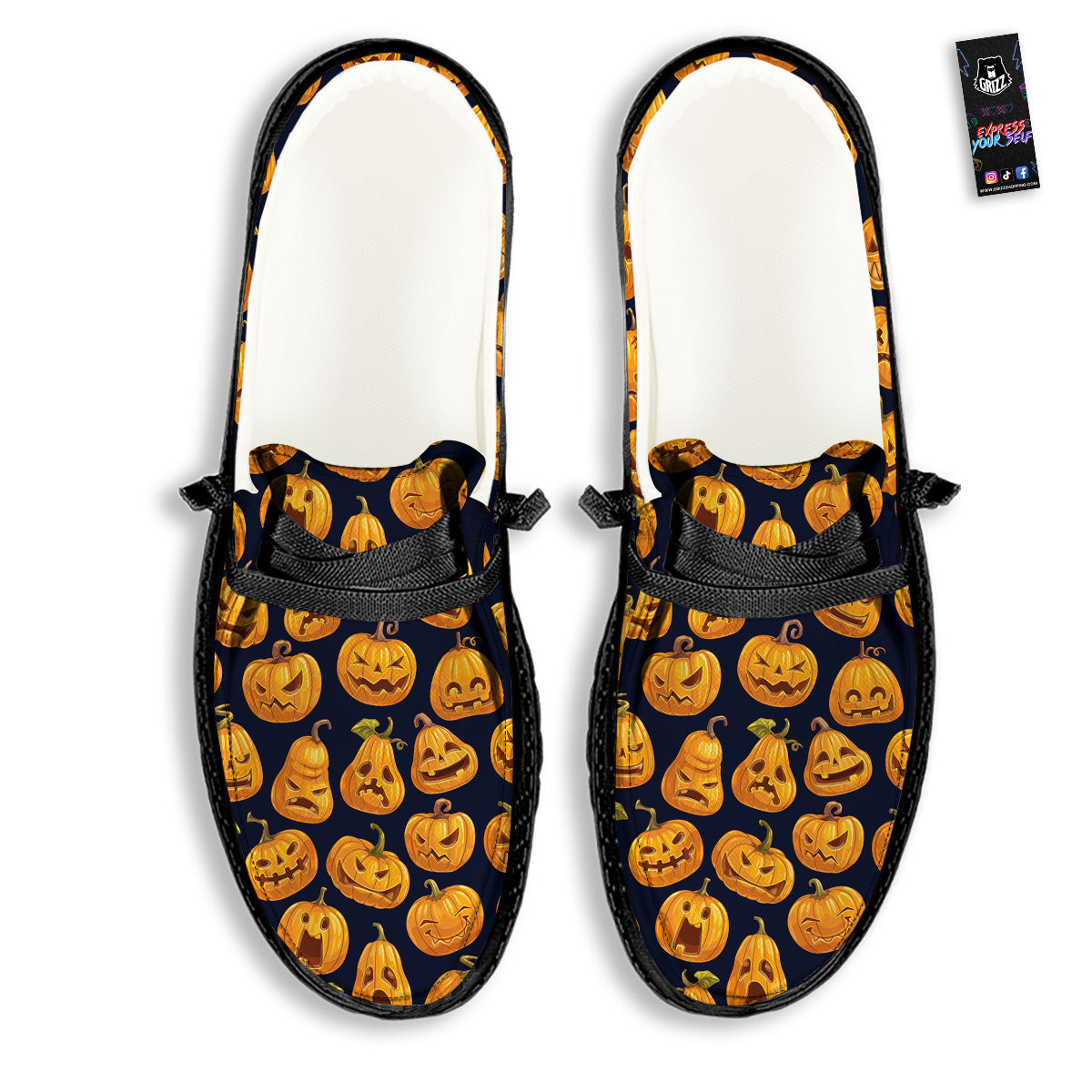 Sacry Halloween Pumpkins Print Pattern Black Loafers-grizzshop