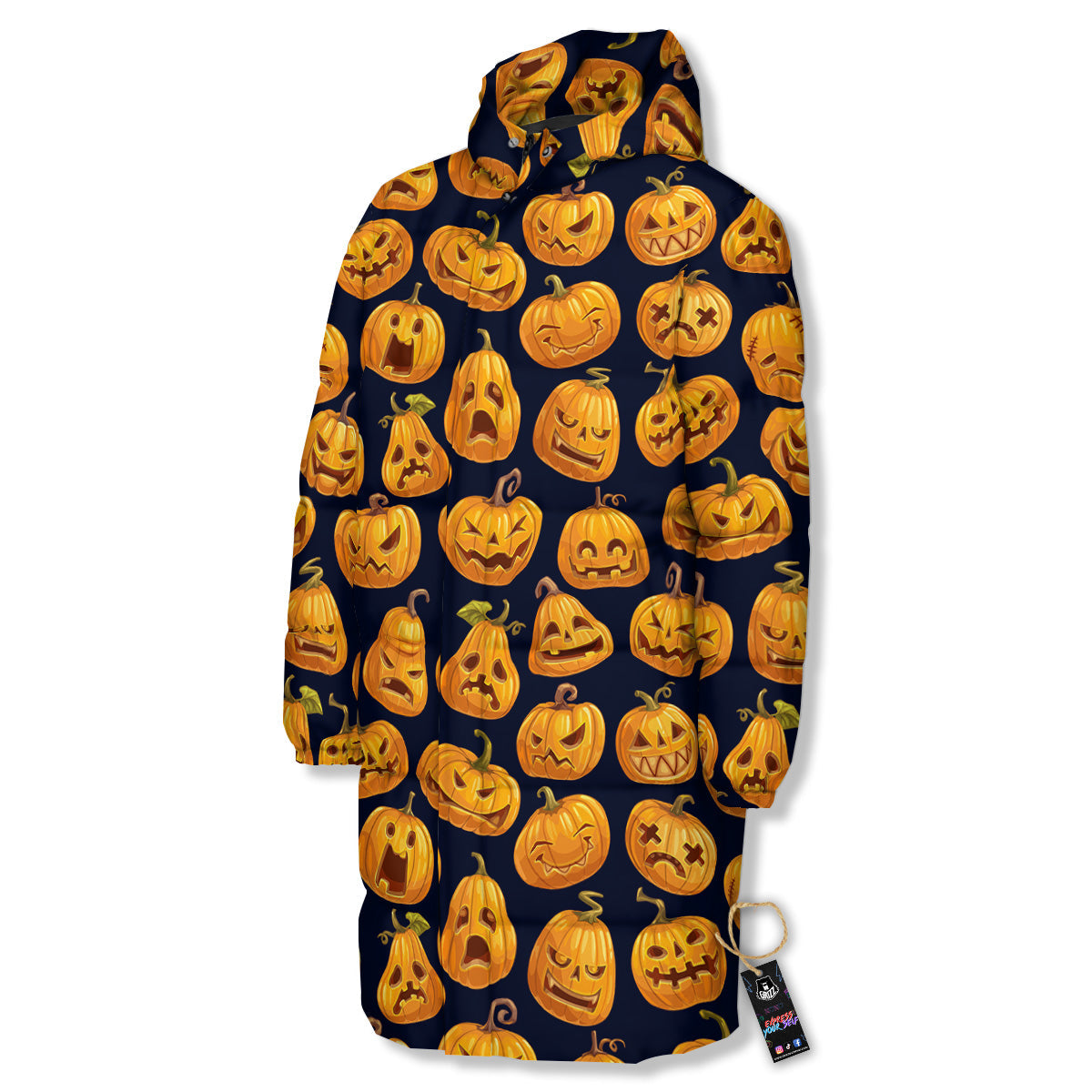 Sacry Halloween Pumpkins Print Pattern Long Down Jacket-grizzshop