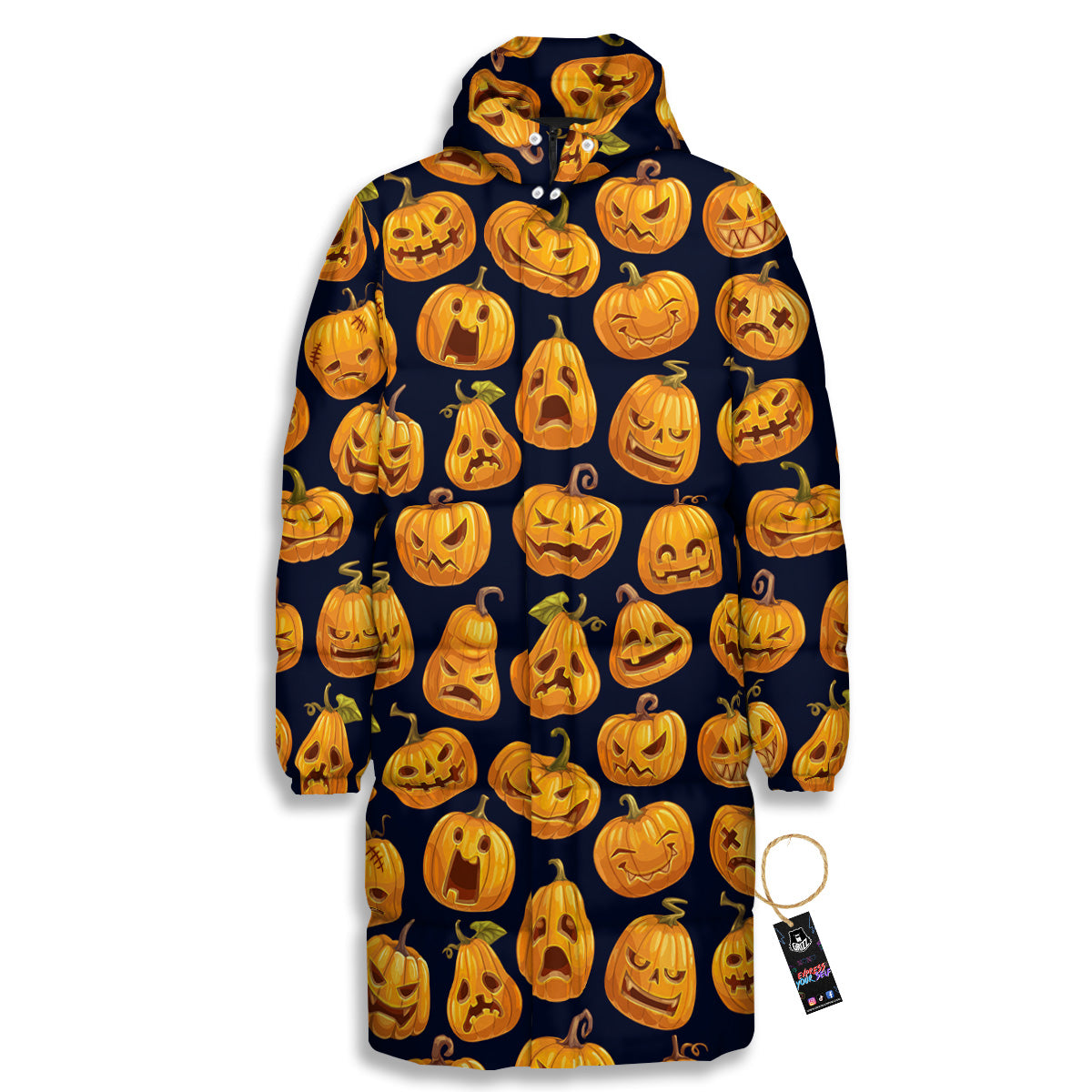 Sacry Halloween Pumpkins Print Pattern Long Down Jacket-grizzshop