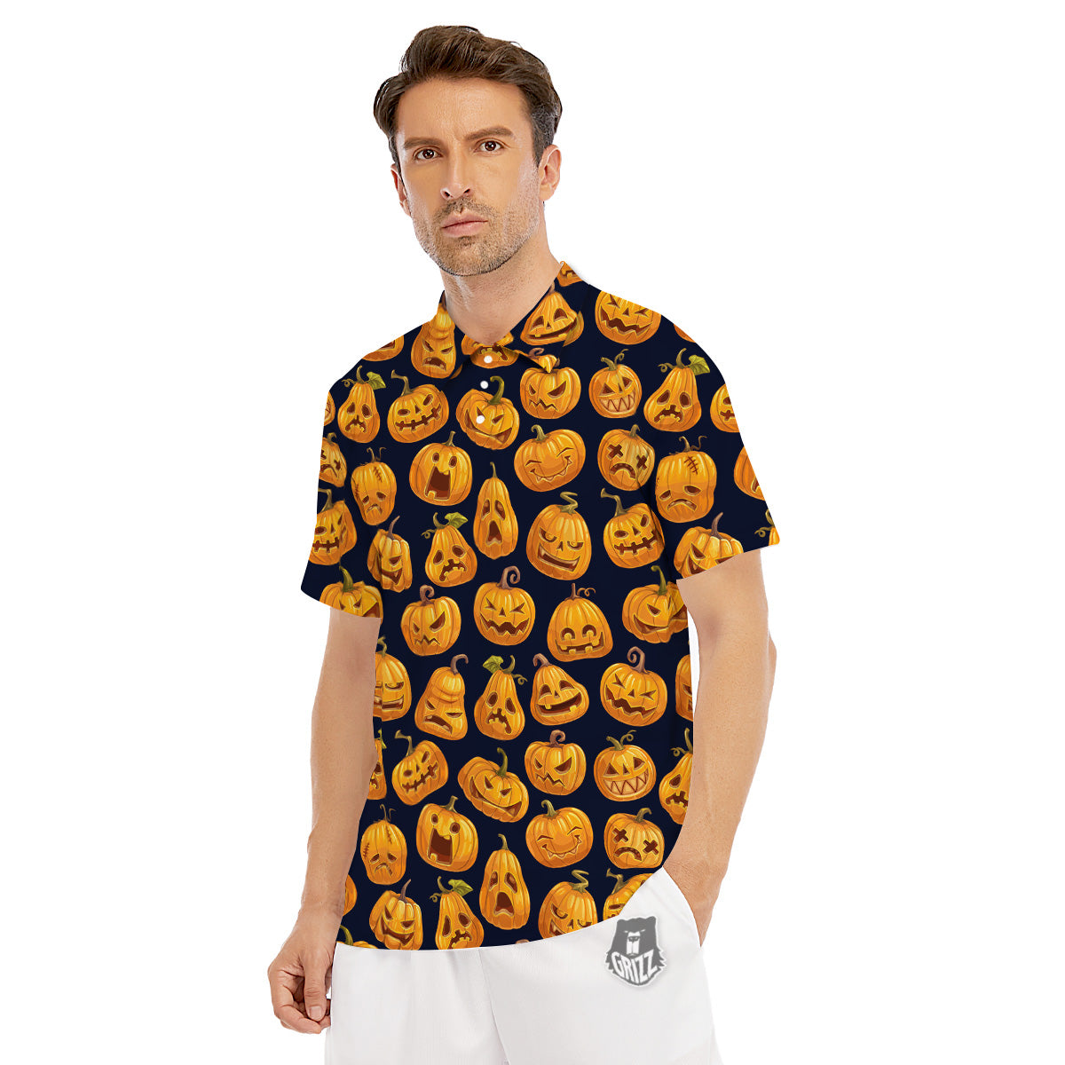 Sacry Halloween Pumpkins Print Pattern Men's Golf Shirts-grizzshop