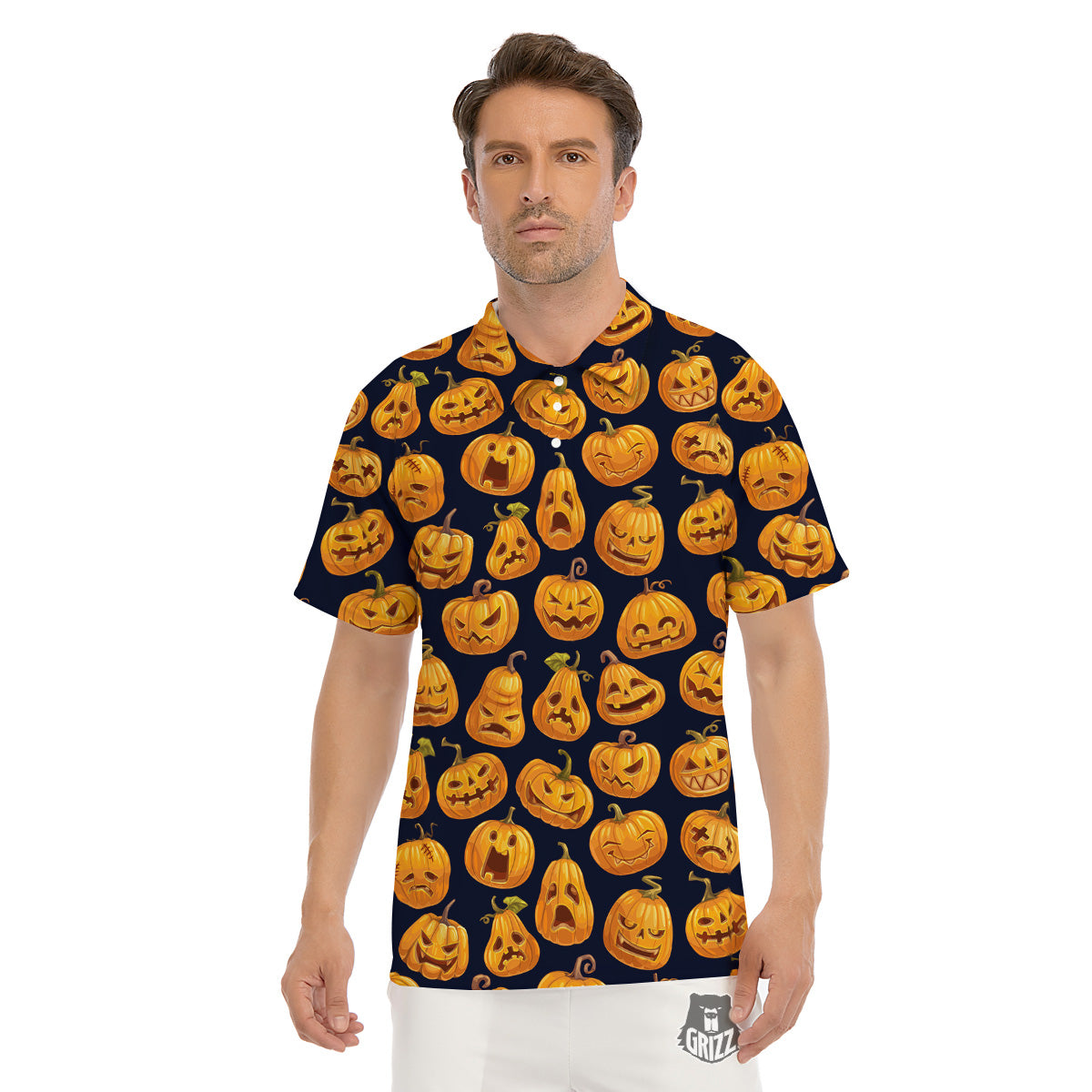 Sacry Halloween Pumpkins Print Pattern Men's Golf Shirts-grizzshop