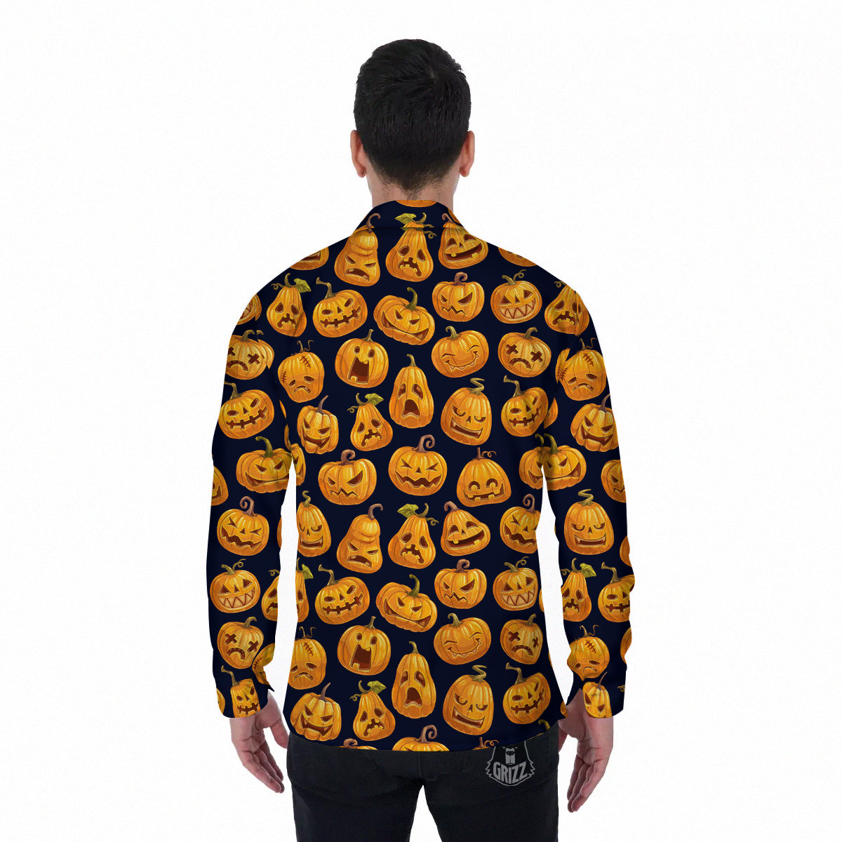 Sacry Halloween Pumpkins Print Pattern Men's Long Sleeve Shirts-grizzshop