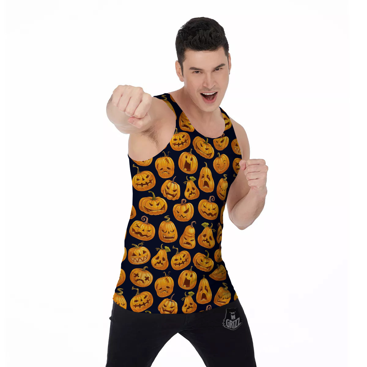 Sacry Halloween Pumpkins Print Pattern Men's Tank Top-grizzshop