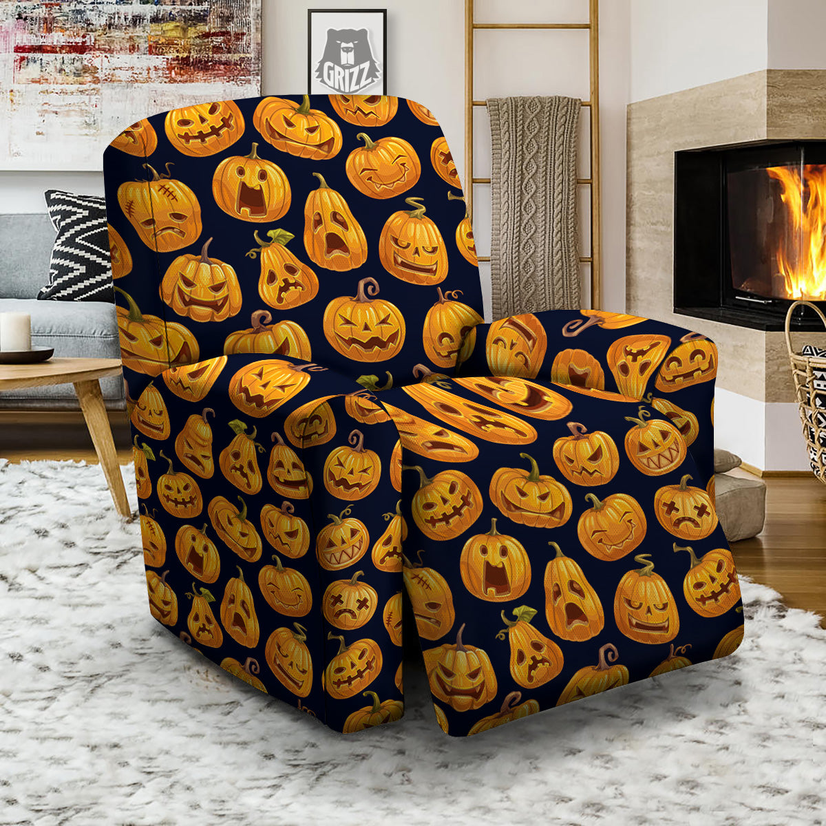 Sacry Halloween Pumpkins Print Pattern Recliner Slipcover-grizzshop