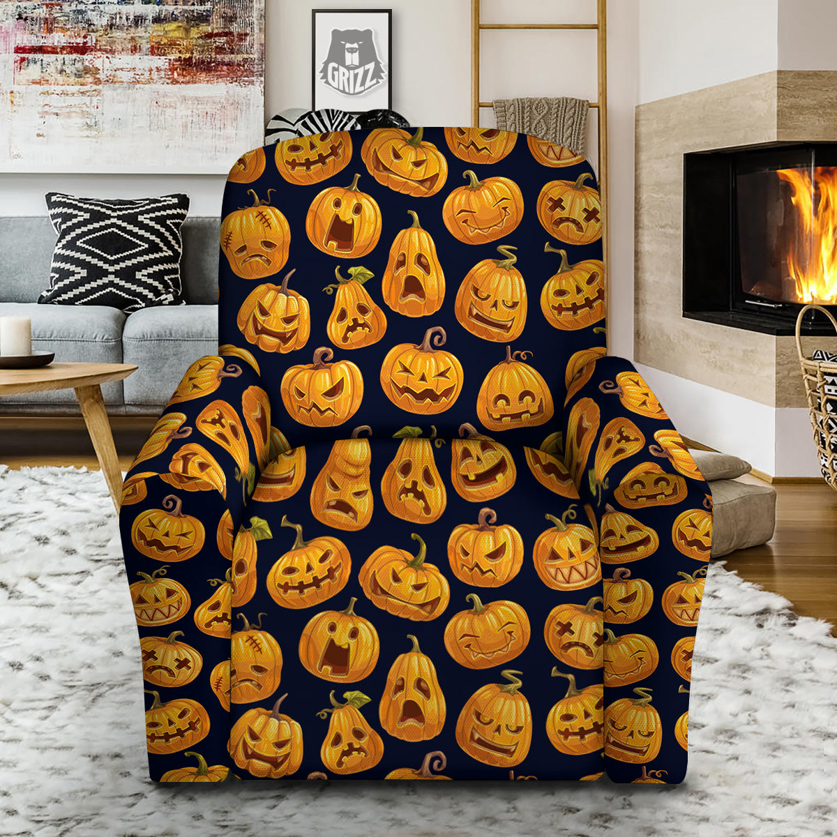 Sacry Halloween Pumpkins Print Pattern Recliner Slipcover-grizzshop