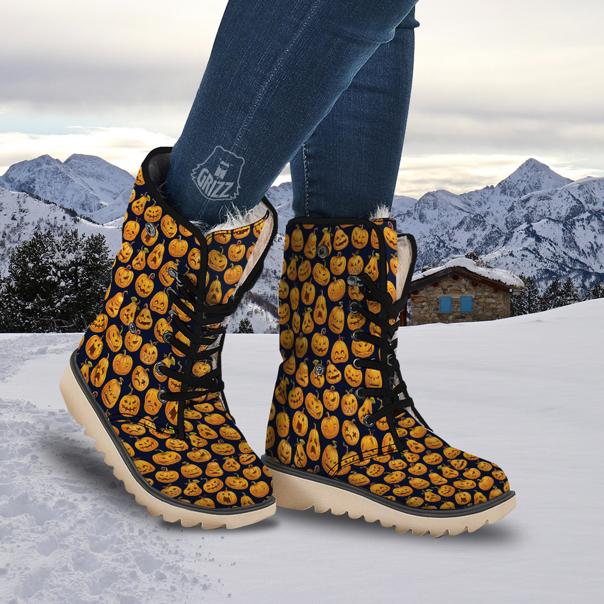 Sacry Halloween Pumpkins Print Pattern Snow Boots-grizzshop