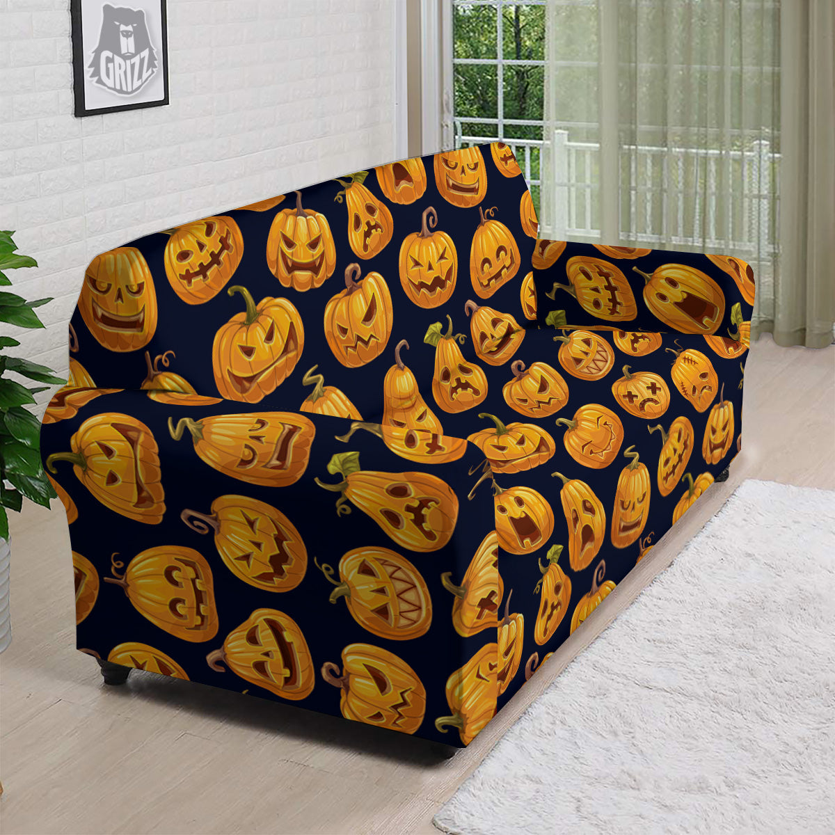 Sacry Halloween Pumpkins Print Pattern Sofa Cover-grizzshop