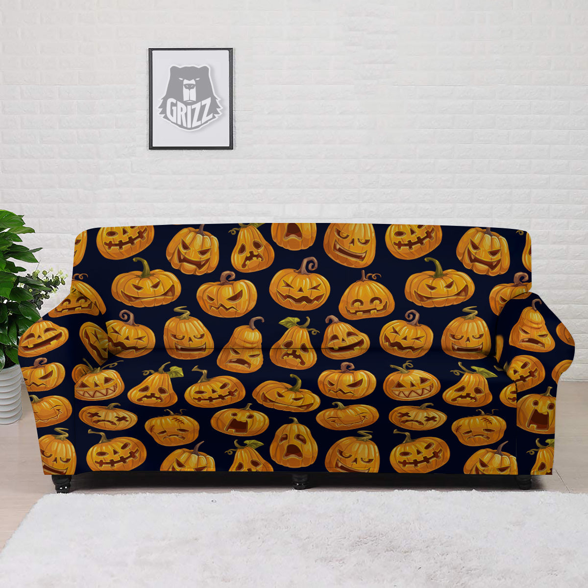 Sacry Halloween Pumpkins Print Pattern Sofa Cover-grizzshop