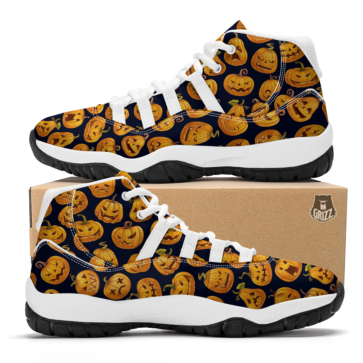 Sacry Halloween Pumpkins Print Pattern White Bball Shoes-grizzshop