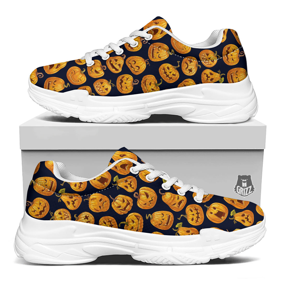 Sacry Halloween Pumpkins Print Pattern White Chunky Shoes-grizzshop