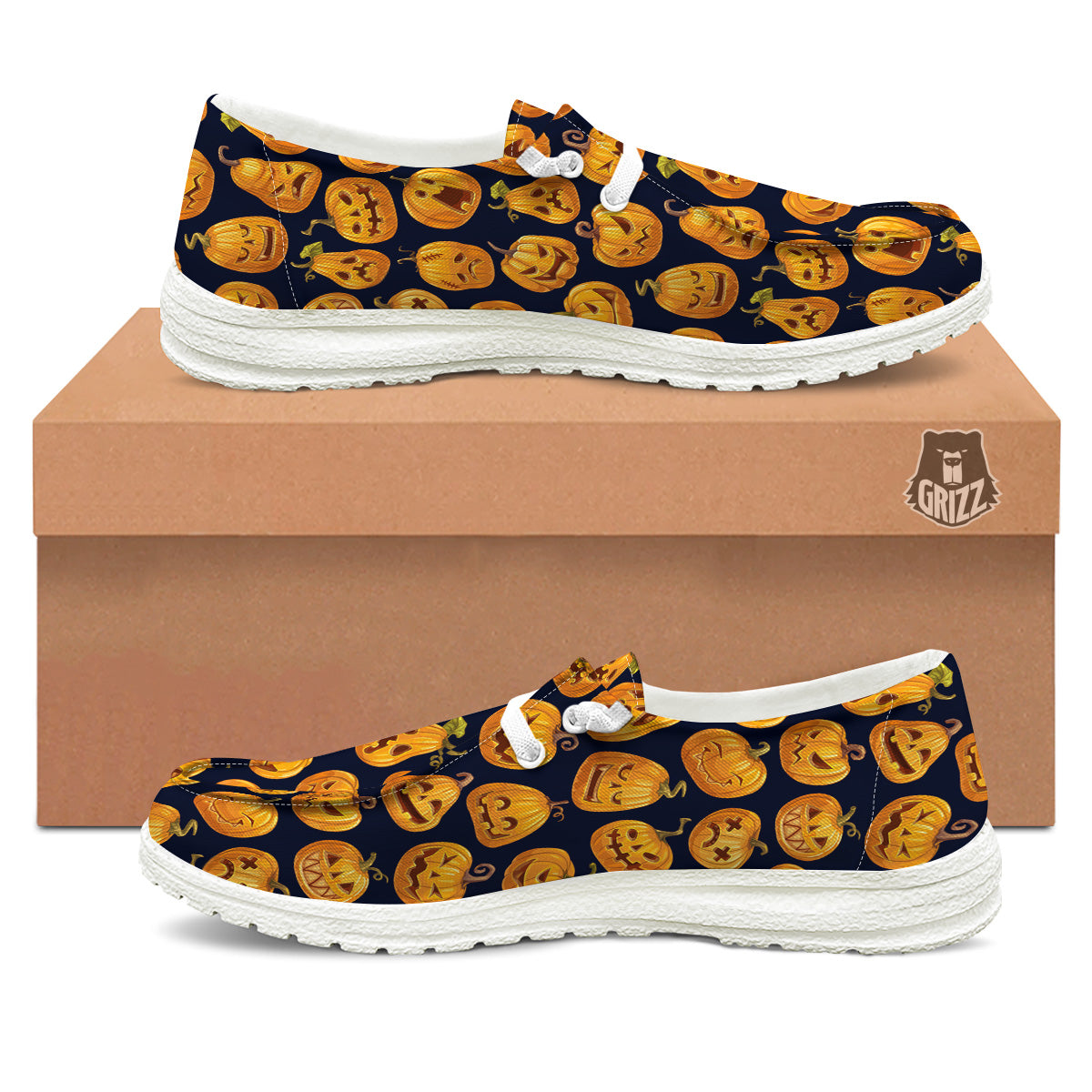 Sacry Halloween Pumpkins Print Pattern White Loafers-grizzshop