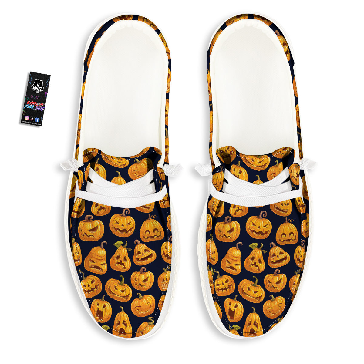 Sacry Halloween Pumpkins Print Pattern White Loafers-grizzshop