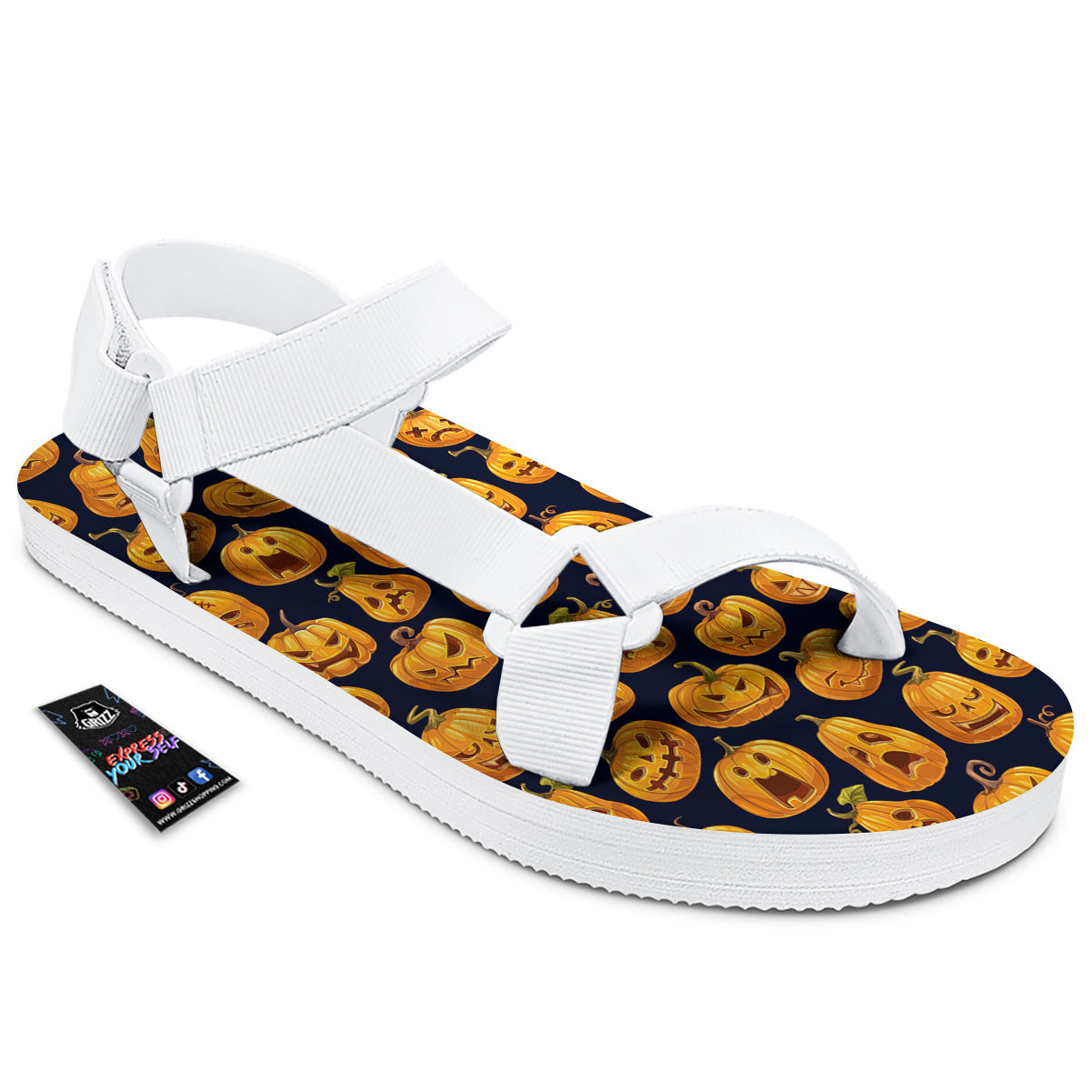 Sacry Halloween Pumpkins Print Pattern White Open Toe Sandals-grizzshop