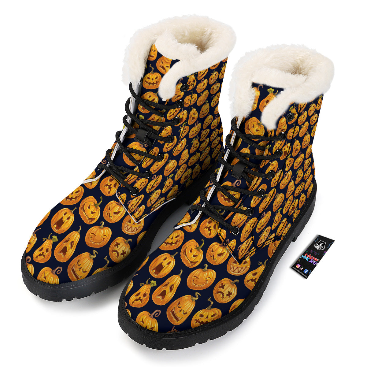 Sacry Halloween Pumpkins Print Pattern Winter Boots-grizzshop