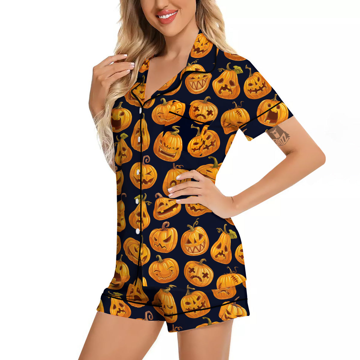 Sacry Halloween Pumpkins Print Pattern Women Silk Pajamas-grizzshop