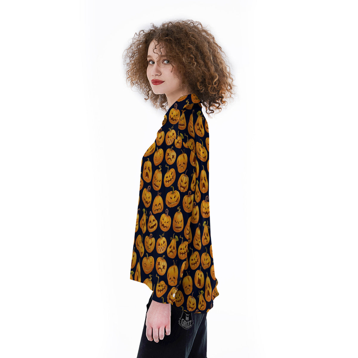 Sacry Halloween Pumpkins Print Pattern Women's Long Sleeve Shirts-grizzshop