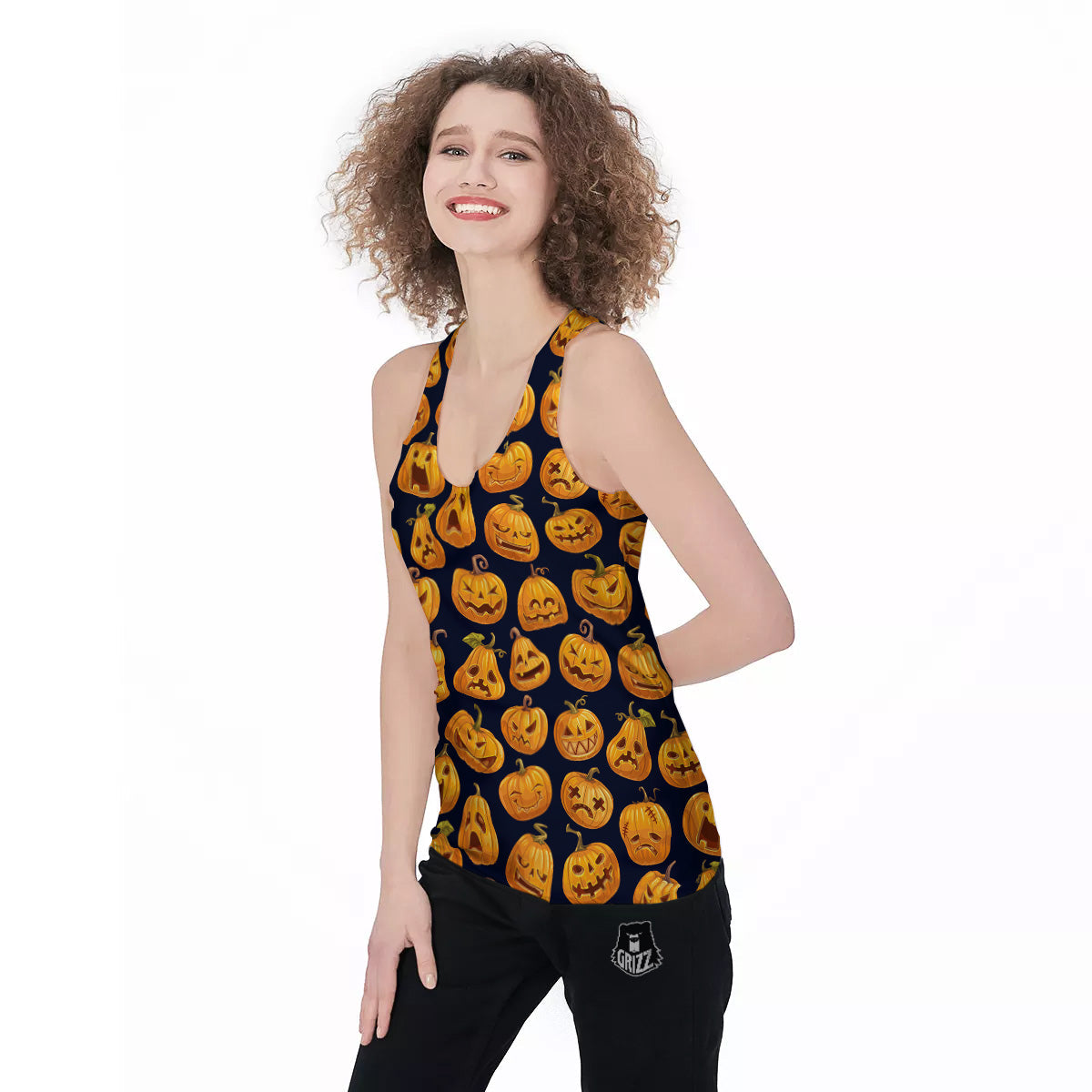 Sacry Halloween Pumpkins Print Pattern Women's Racerback Tank Top-grizzshop