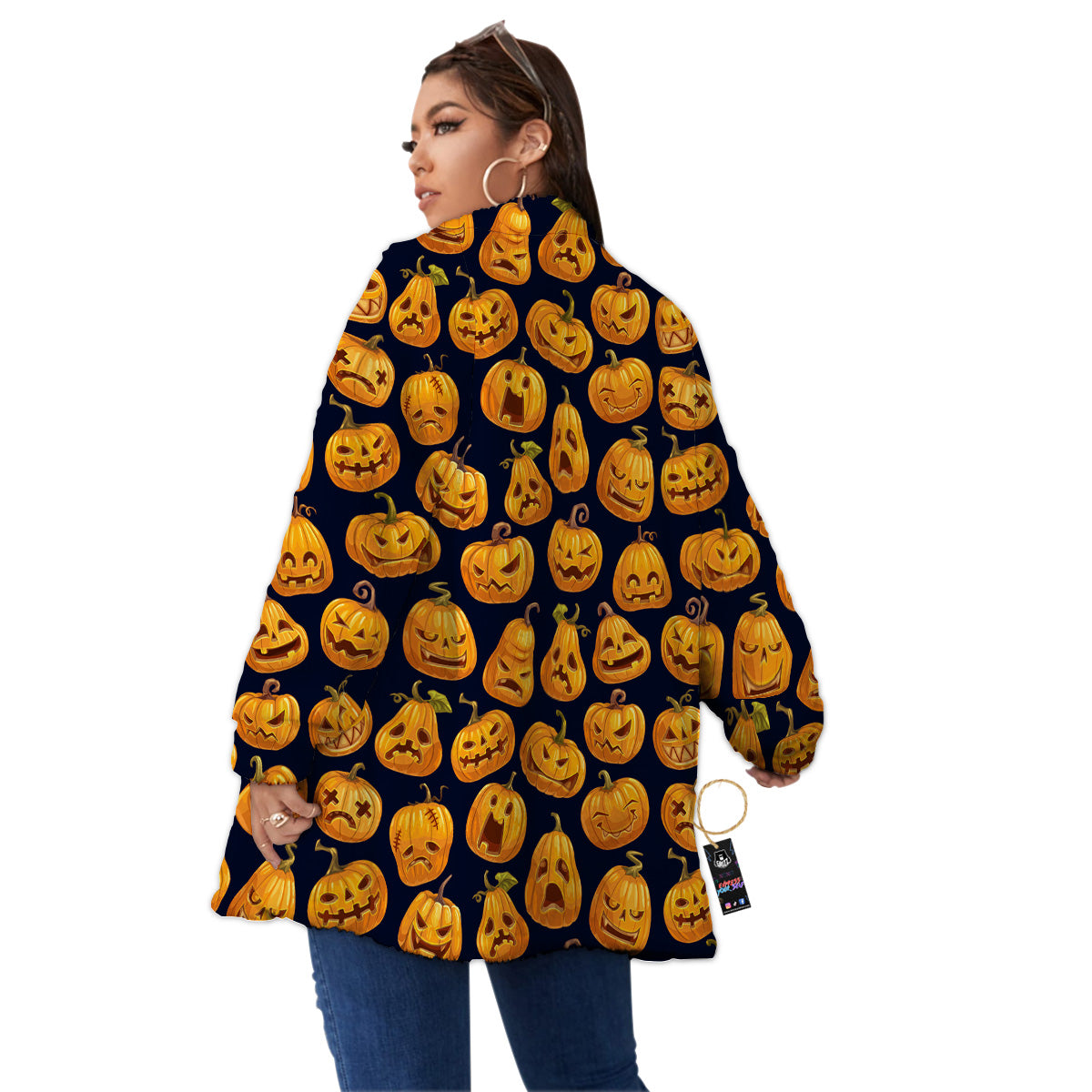 Sacry Halloween Pumpkins Print Pattern Women's Sherpa Jacket-grizzshop