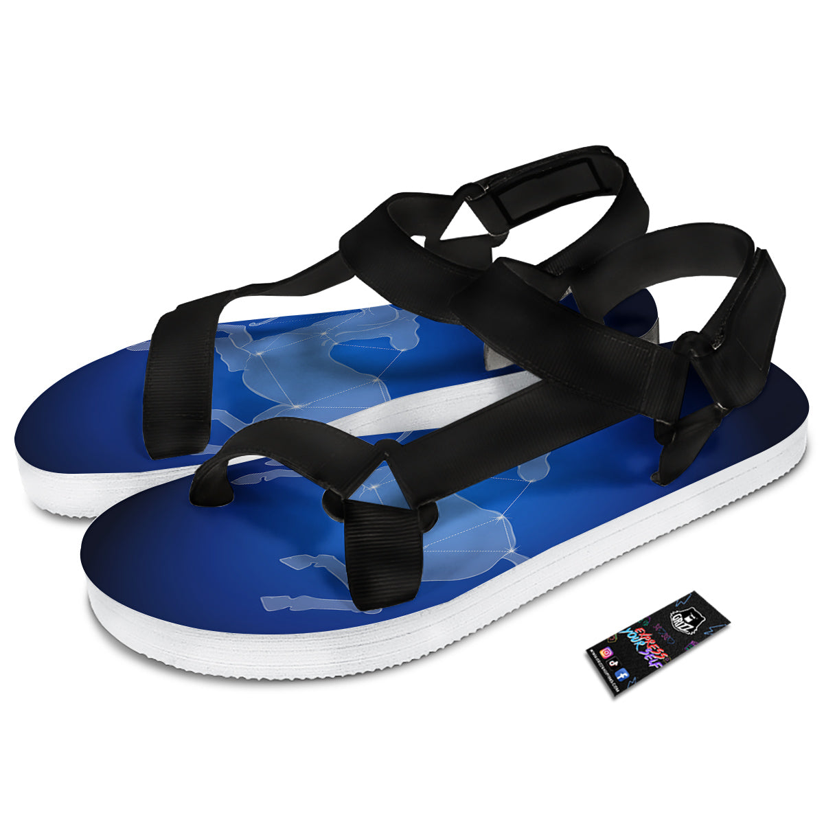Sagittarius Constellation Print Black Open Toe Sandals-grizzshop