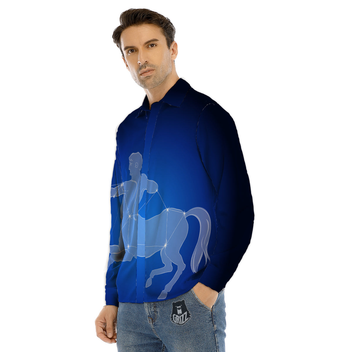 Sagittarius Constellation Print Men's Dress Shirts-grizzshop