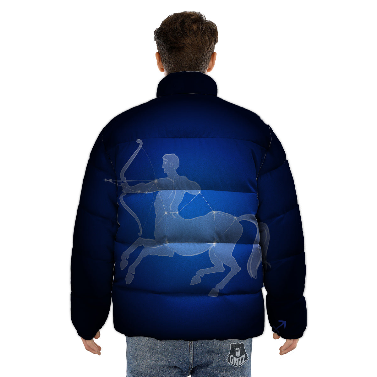 Sagittarius Constellation Print Puffer Jacket-grizzshop