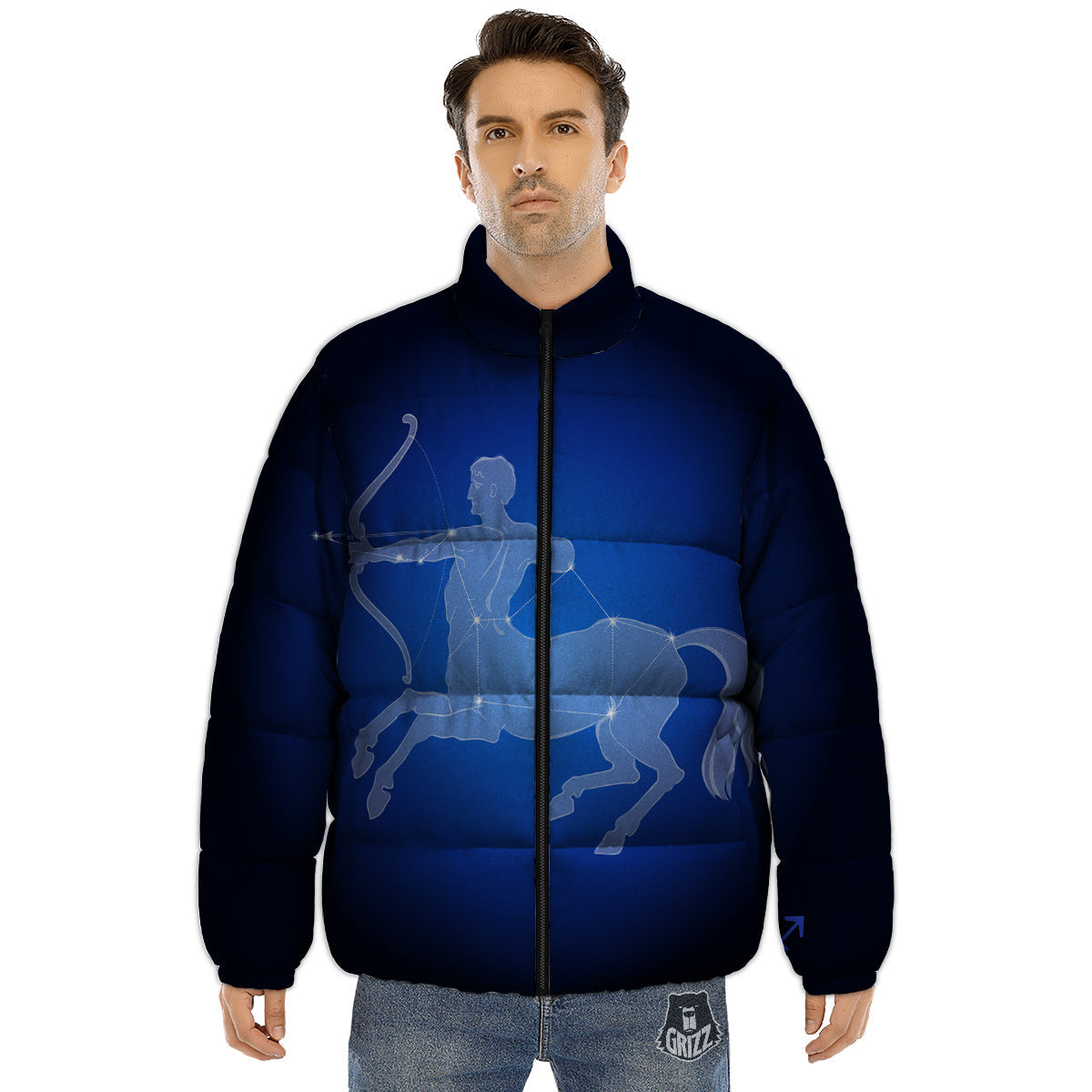 Sagittarius Constellation Print Puffer Jacket-grizzshop