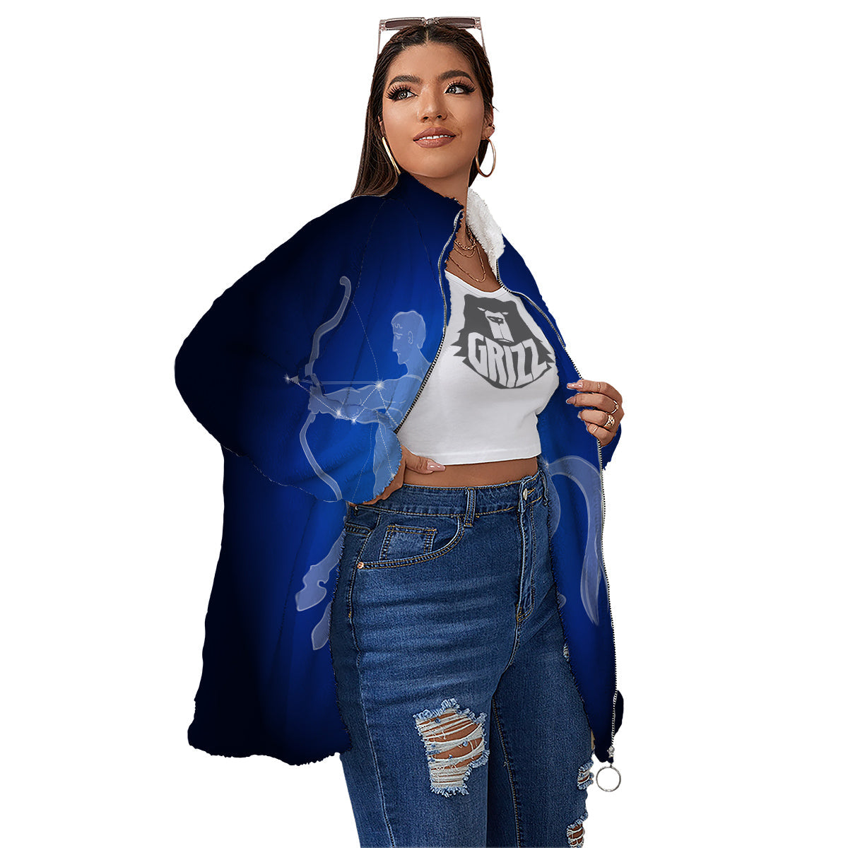 Sagittarius Constellation Print Women's Sherpa Jacket-grizzshop
