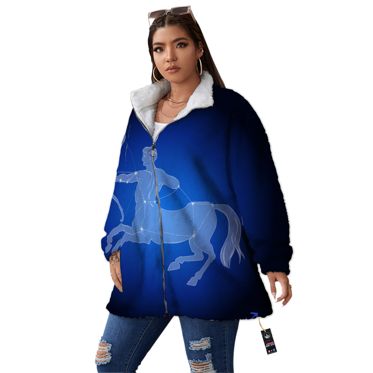 Sagittarius Constellation Print Women's Sherpa Jacket-grizzshop