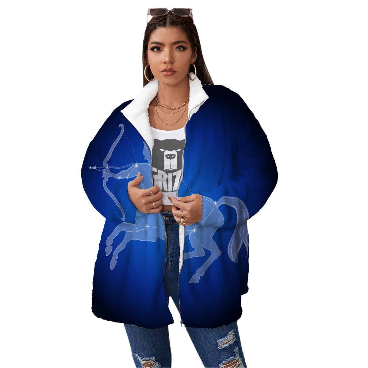 Sagittarius Constellation Print Women's Sherpa Jacket-grizzshop