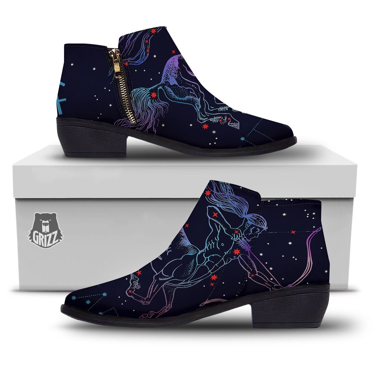 Sagittarius Constellation Sign Print Ankle Boots-grizzshop