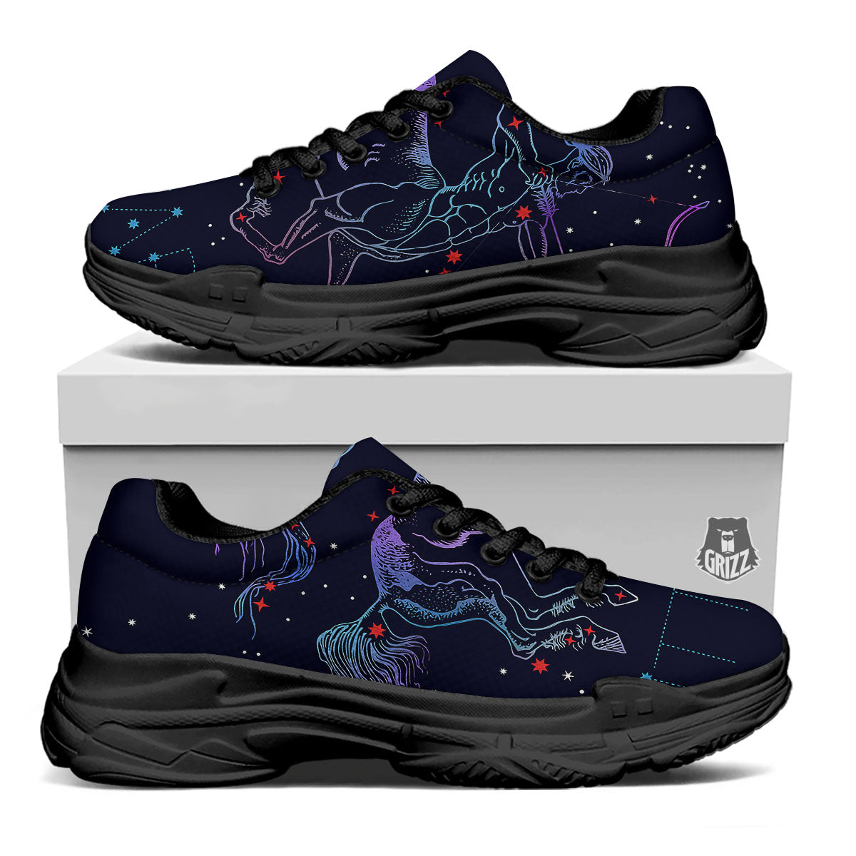 Sagittarius Constellation Sign Print Black Chunky Shoes-grizzshop