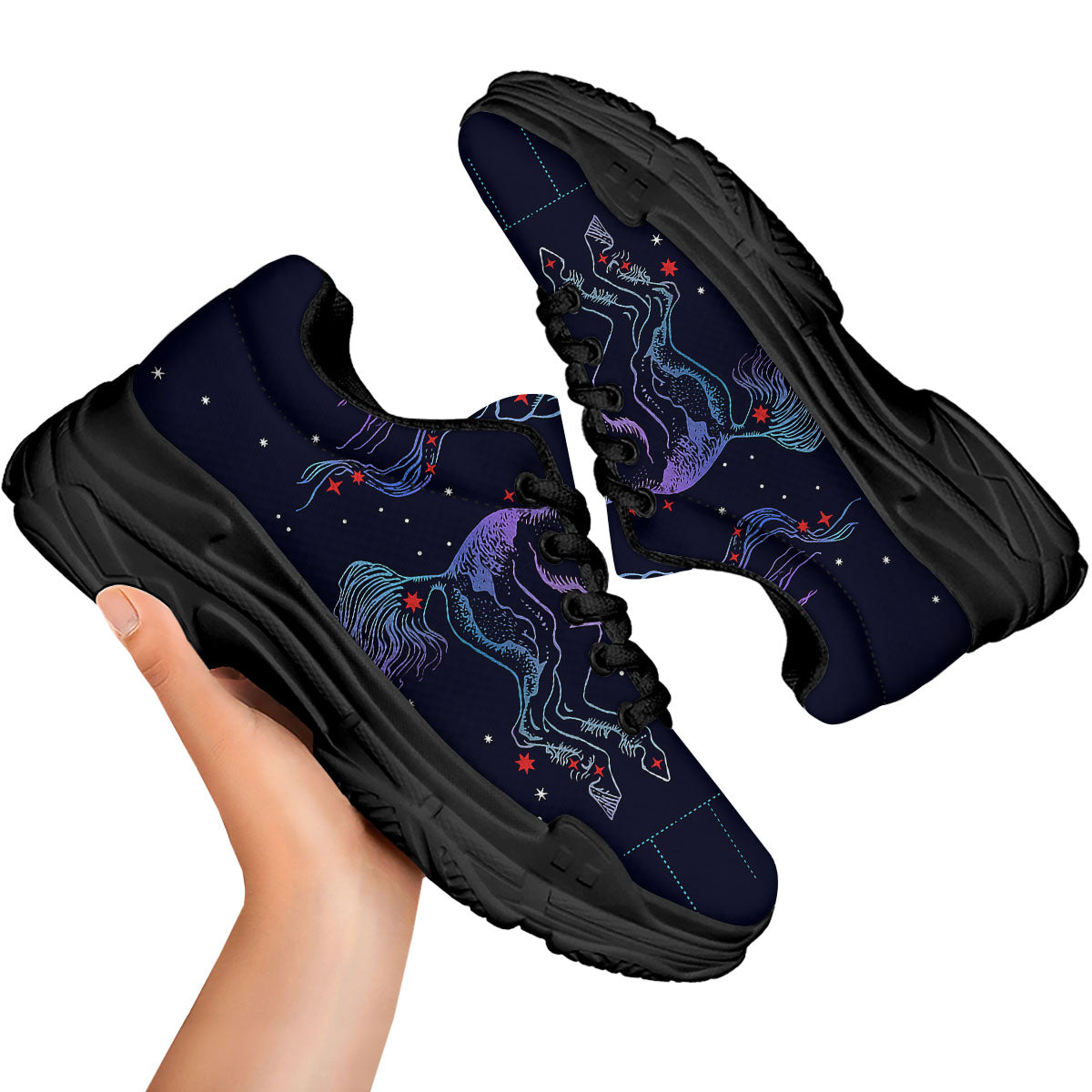 Sagittarius Constellation Sign Print Black Chunky Shoes-grizzshop