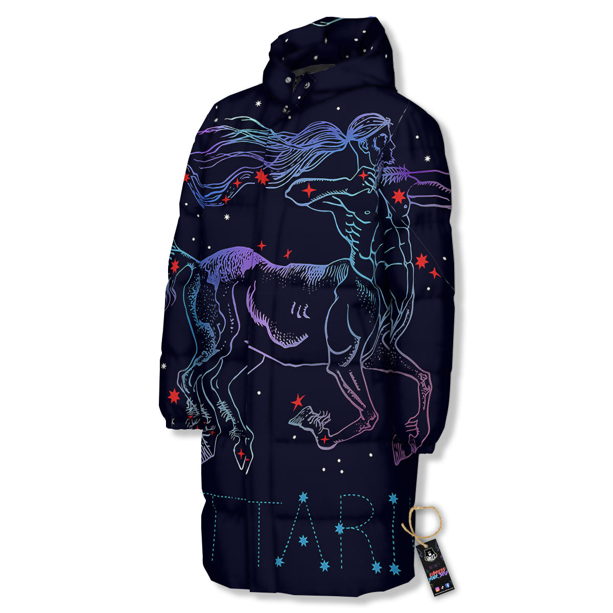 Sagittarius Constellation Sign Print Long Down Jacket-grizzshop