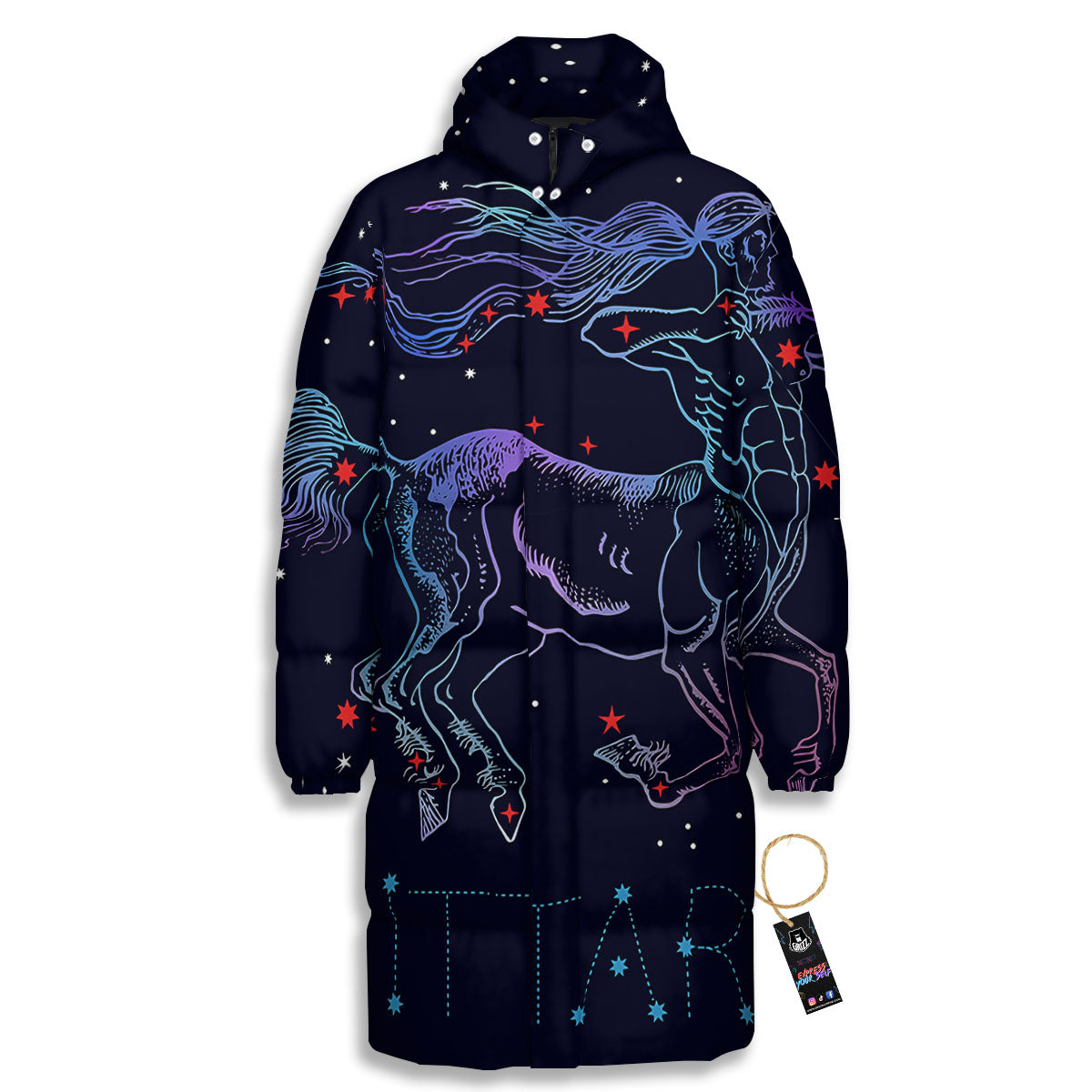 Sagittarius Constellation Sign Print Long Down Jacket-grizzshop