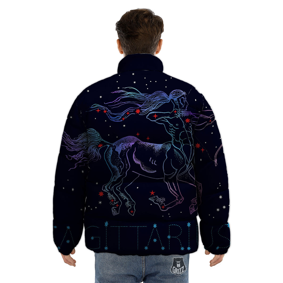 Sagittarius Constellation Sign Print Puffer Jacket-grizzshop