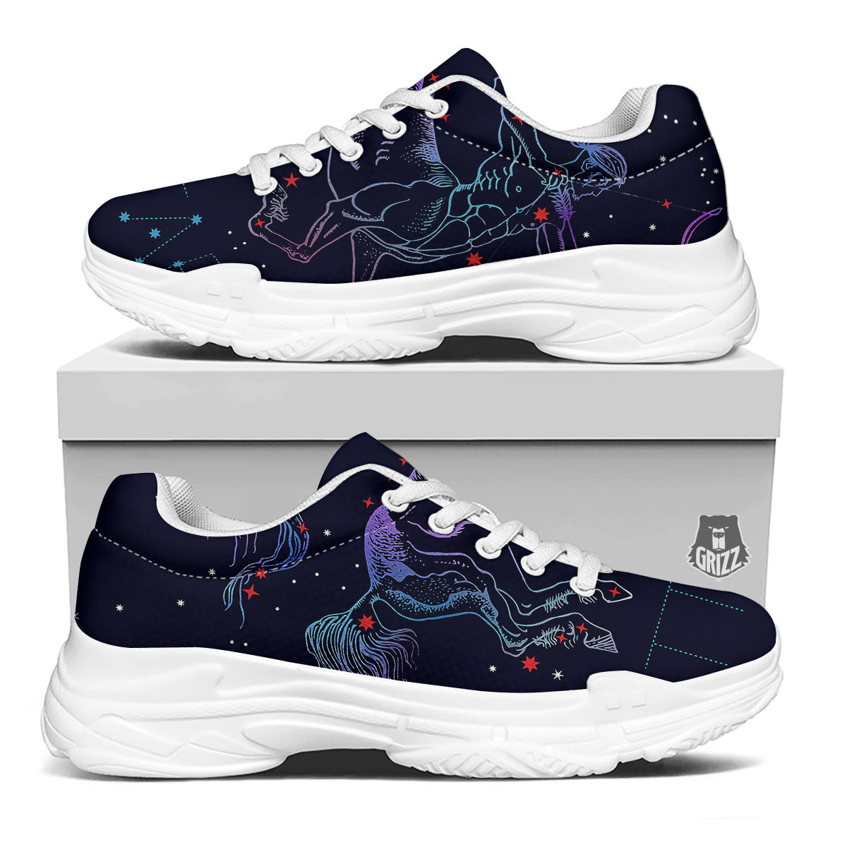 Sagittarius Constellation Sign Print White Chunky Shoes-grizzshop